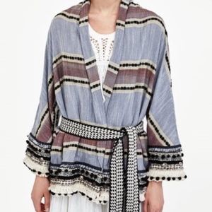 ZARA Stripe Kimono with Pom Poms